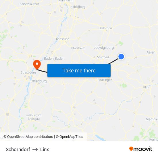 Schorndorf to Linx map