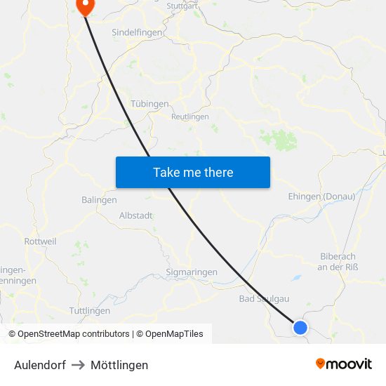 Aulendorf to Möttlingen map