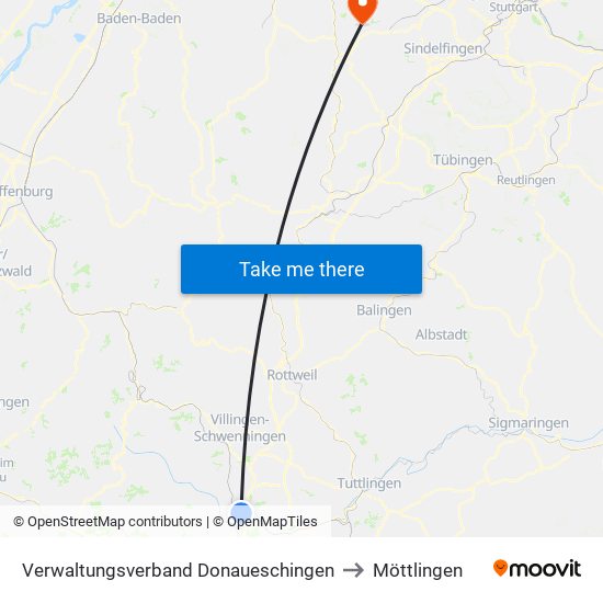 Verwaltungsverband Donaueschingen to Möttlingen map