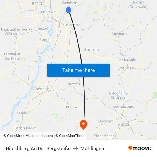 Hirschberg An Der Bergstraße to Möttlingen map