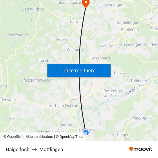 Haigerloch to Möttlingen map