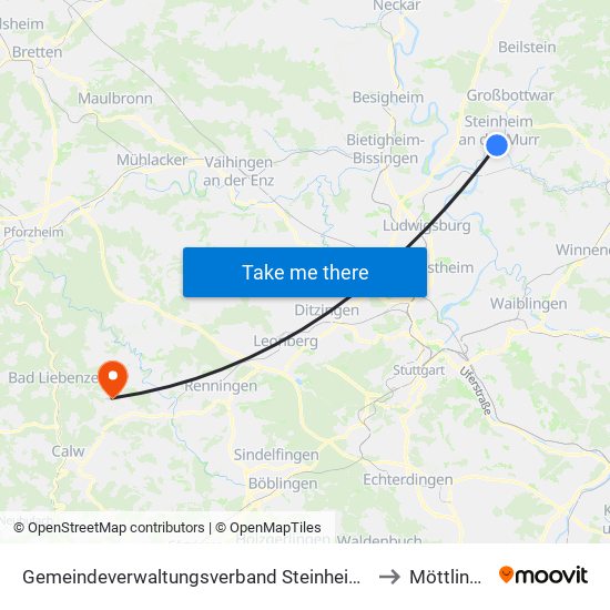 Gemeindeverwaltungsverband Steinheim-Murr to Möttlingen map