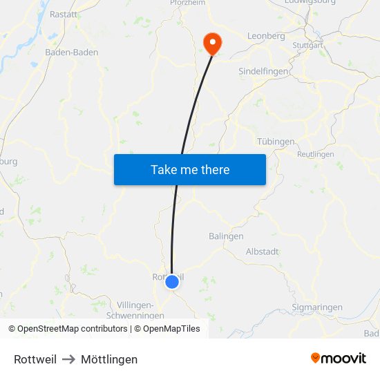 Rottweil to Möttlingen map