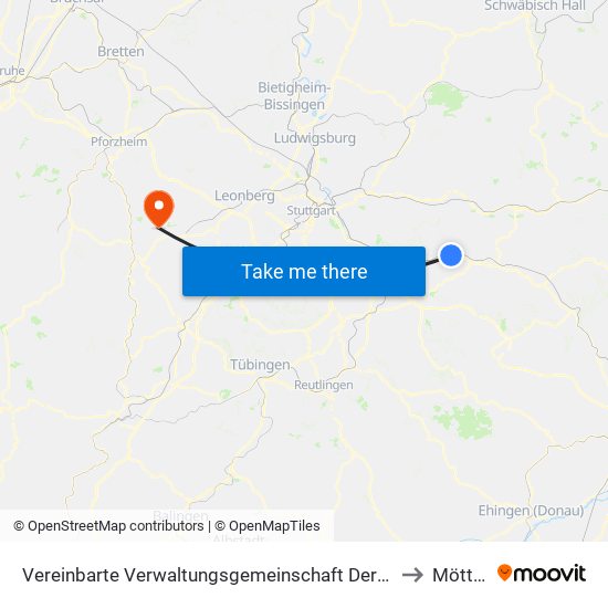 Vereinbarte Verwaltungsgemeinschaft Der Stadt Ebersbach An Der Fils to Möttlingen map
