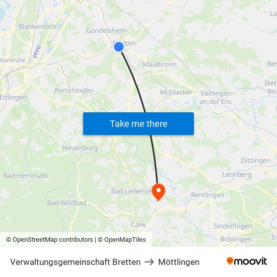 Verwaltungsgemeinschaft Bretten to Möttlingen map