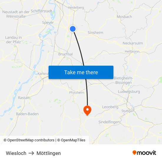 Wiesloch to Möttlingen map