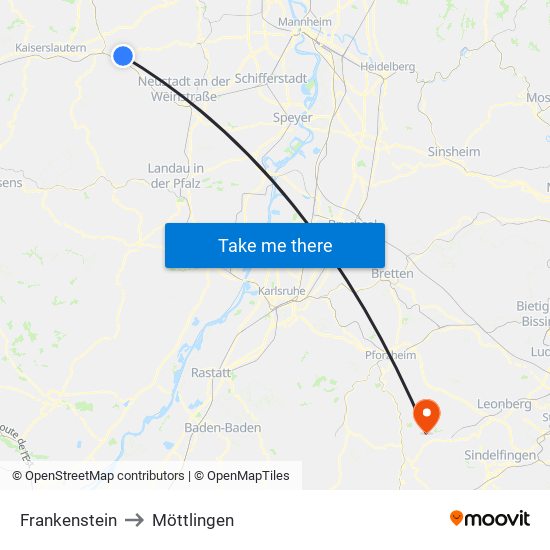 Frankenstein to Möttlingen map