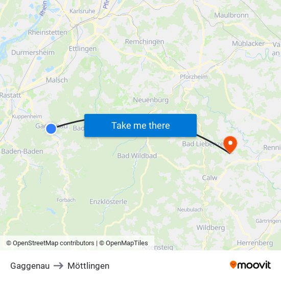 Gaggenau to Möttlingen map