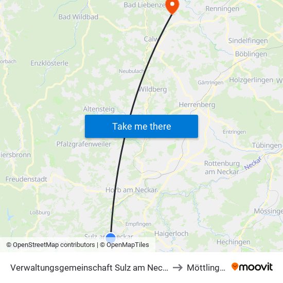 Verwaltungsgemeinschaft Sulz am Neckar to Möttlingen map