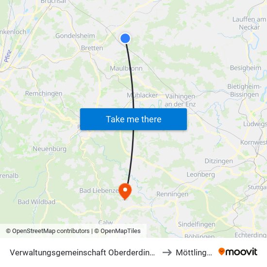 Verwaltungsgemeinschaft Oberderdingen to Möttlingen map