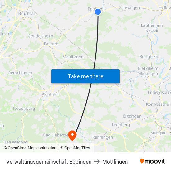 Verwaltungsgemeinschaft Eppingen to Möttlingen map