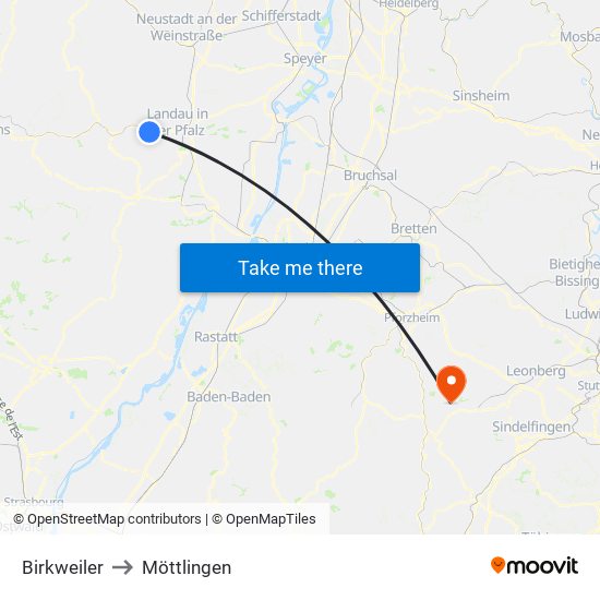 Birkweiler to Möttlingen map