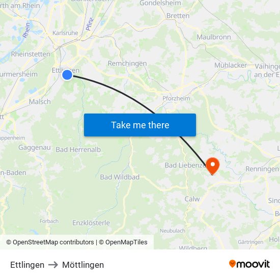 Ettlingen to Möttlingen map