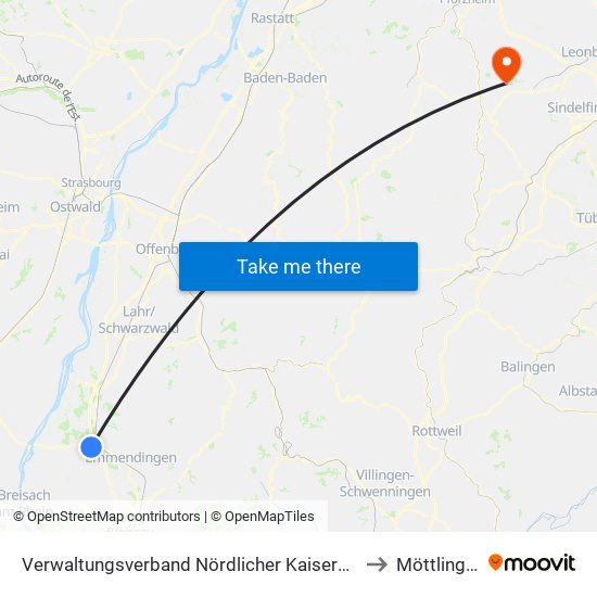 Verwaltungsverband Nördlicher Kaiserstuhl to Möttlingen map