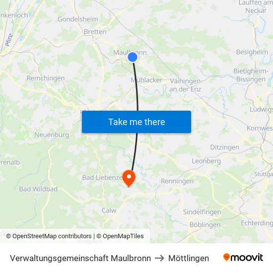 Verwaltungsgemeinschaft Maulbronn to Möttlingen map