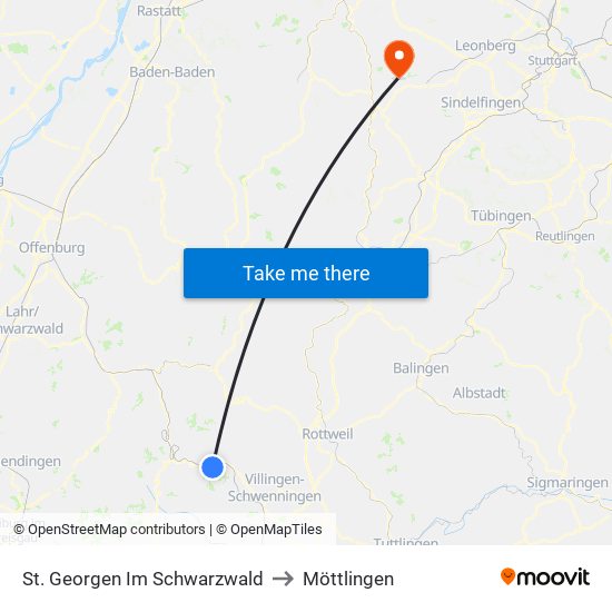 St. Georgen Im Schwarzwald to Möttlingen map