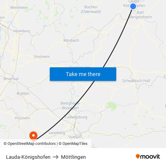 Lauda-Königshofen to Möttlingen map