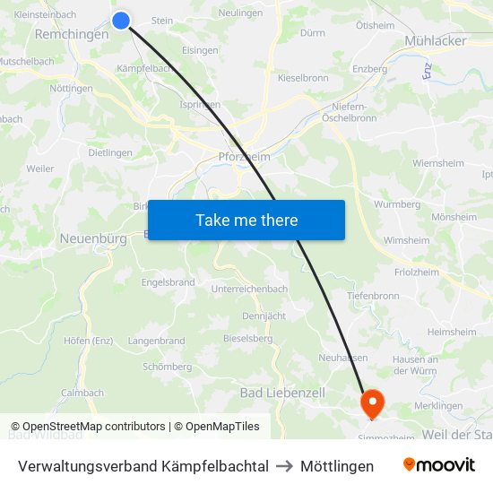 Verwaltungsverband Kämpfelbachtal to Möttlingen map