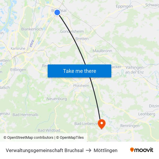 Verwaltungsgemeinschaft Bruchsal to Möttlingen map