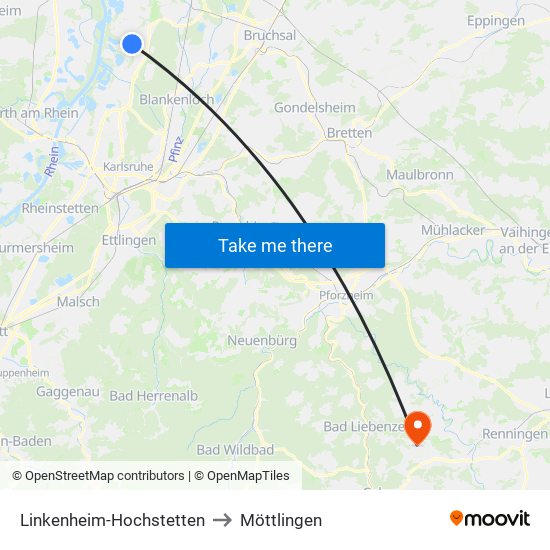 Linkenheim-Hochstetten to Möttlingen map