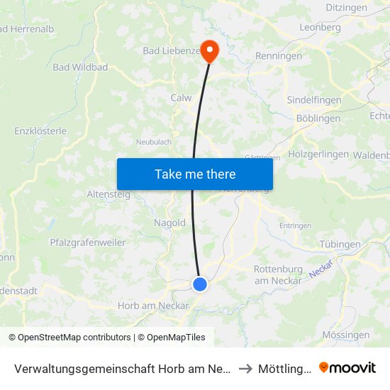 Verwaltungsgemeinschaft Horb am Neckar to Möttlingen map