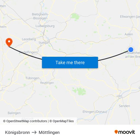 Königsbronn to Möttlingen map