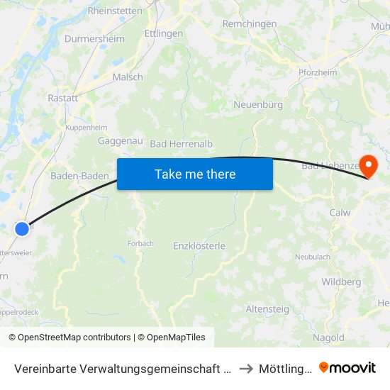 Vereinbarte Verwaltungsgemeinschaft Bühl to Möttlingen map