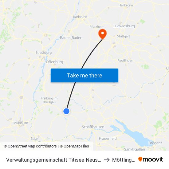 Verwaltungsgemeinschaft Titisee-Neustadt to Möttlingen map