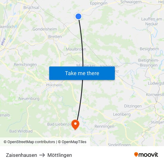 Zaisenhausen to Möttlingen map