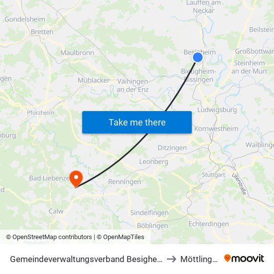 Gemeindeverwaltungsverband Besigheim to Möttlingen map