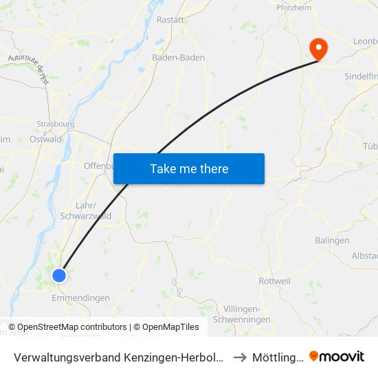 Verwaltungsverband Kenzingen-Herbolzheim to Möttlingen map