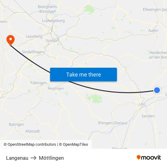 Langenau to Möttlingen map