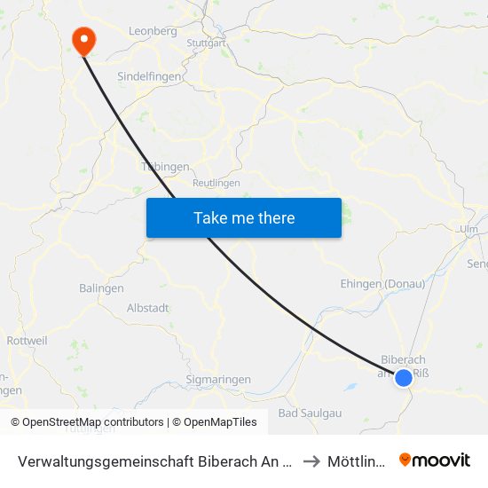Verwaltungsgemeinschaft Biberach An Der Riß to Möttlingen map