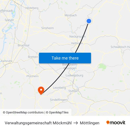 Verwaltungsgemeinschaft Möckmühl to Möttlingen map