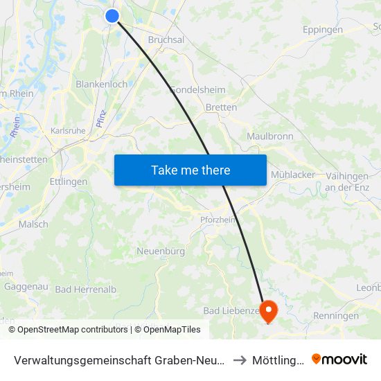 Verwaltungsgemeinschaft Graben-Neudorf to Möttlingen map
