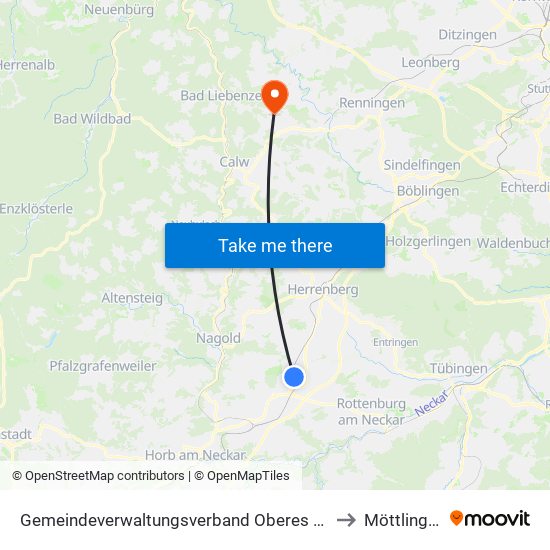 Gemeindeverwaltungsverband Oberes Gäu to Möttlingen map