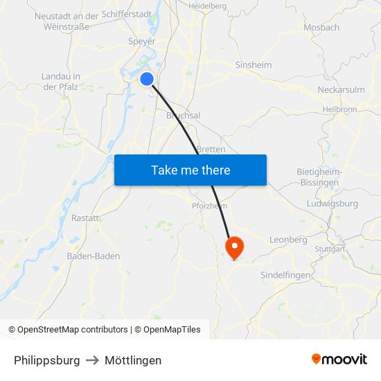 Philippsburg to Möttlingen map