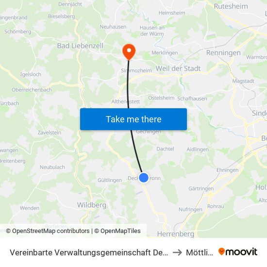 Vereinbarte Verwaltungsgemeinschaft Der Stadt Herrenberg to Möttlingen map