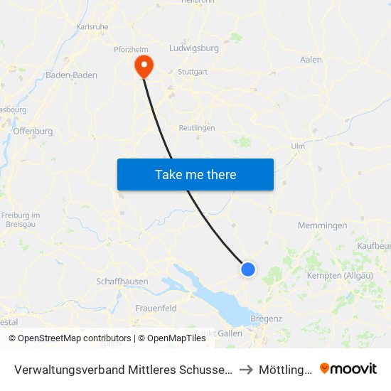 Verwaltungsverband Mittleres Schussental to Möttlingen map