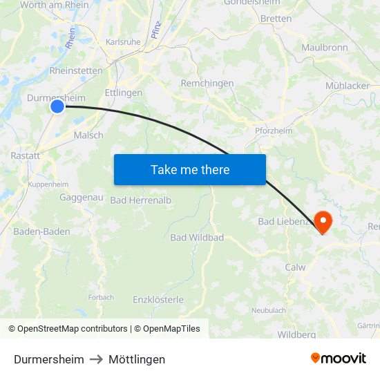 Durmersheim to Möttlingen map