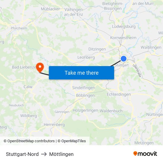 Stuttgart-Nord to Möttlingen map