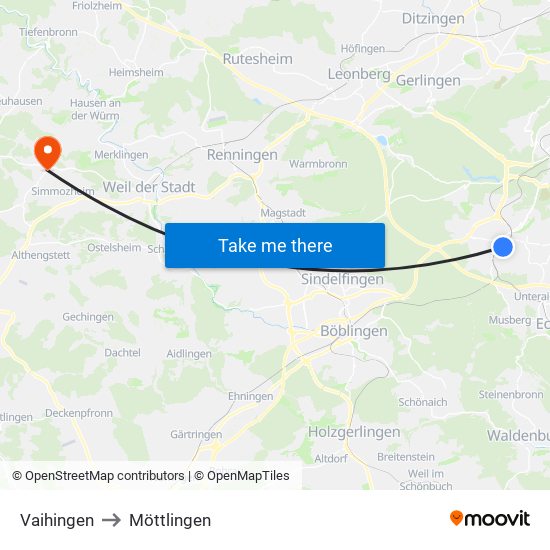 Vaihingen to Möttlingen map