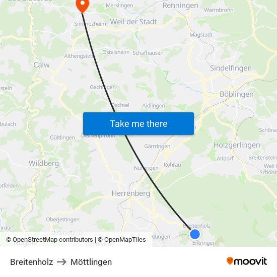 Breitenholz to Möttlingen map