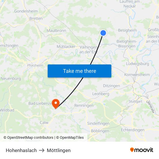 Hohenhaslach to Möttlingen map