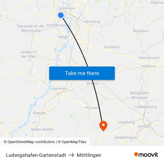 Ludwigshafen-Gartenstadt to Möttlingen map