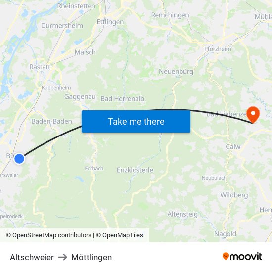 Altschweier to Möttlingen map