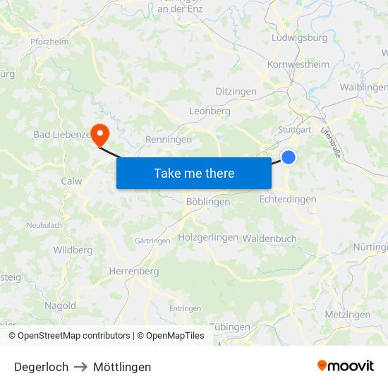 Degerloch to Möttlingen map