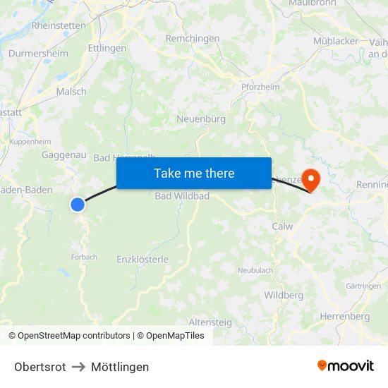 Obertsrot to Möttlingen map