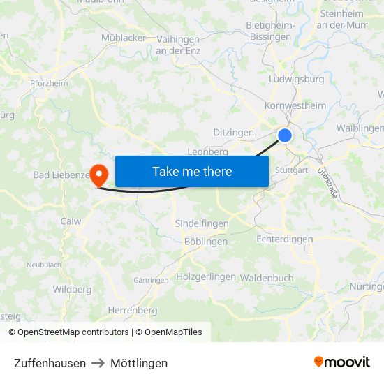 Zuffenhausen to Möttlingen map