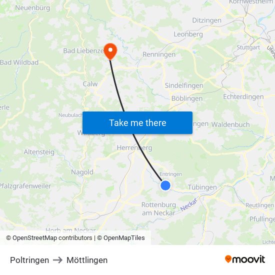 Poltringen to Möttlingen map